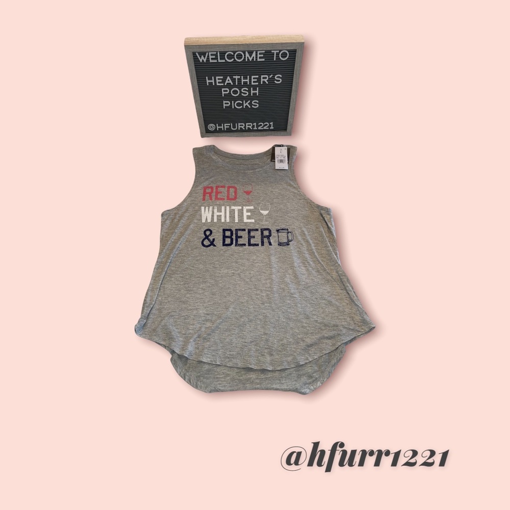 NWT GRAPHIC "RED, WHITE AND BEER" TANK TOP SIZE LARGE
